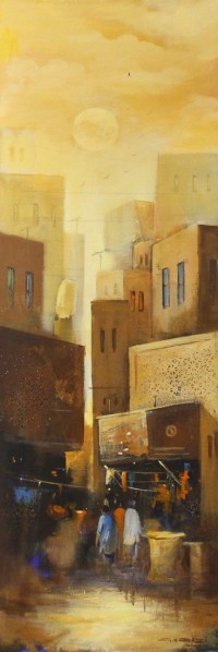 G. N. Qazi, 12 x 36 inch, Acrylic on Canvas, Cityscape Painting, AC-GNQ-041